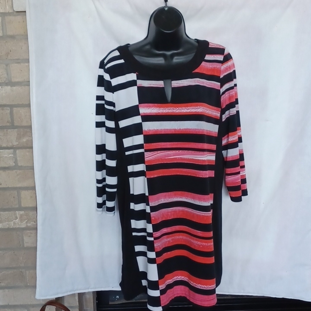 Alfani Black Red Stretch Striped Tunic M